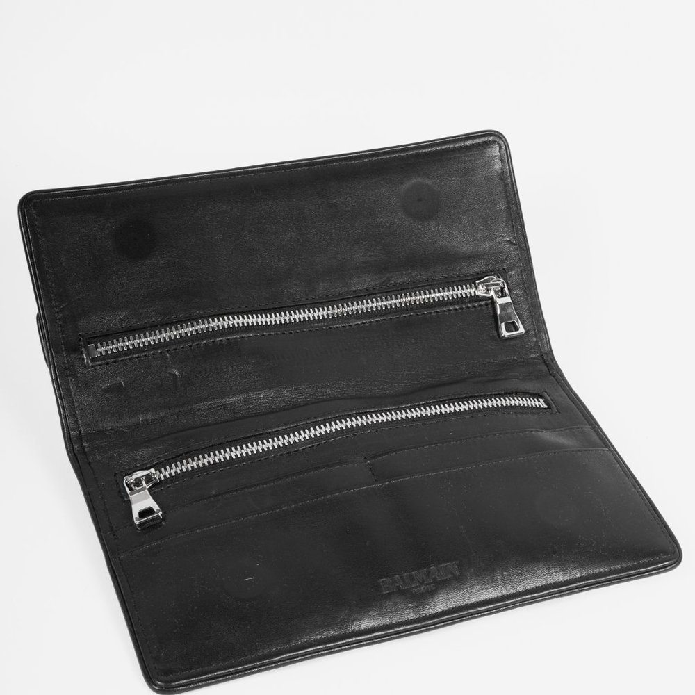 Balmain Black White Stripe Clutch Silver Tone Hardware - Picture 8 of 10